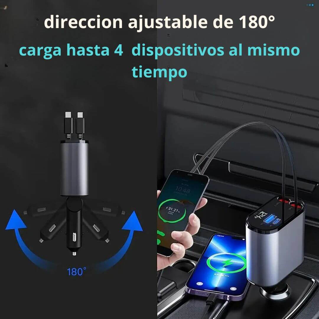 🚗 CARGADOR RETRACTIL 4 EN 1 PARA AUTO 🚗