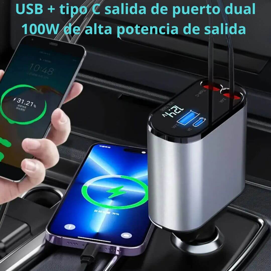 🚗 CARGADOR RETRACTIL 4 EN 1 PARA AUTO 🚗